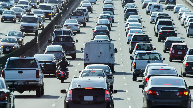 Cars in traffic.