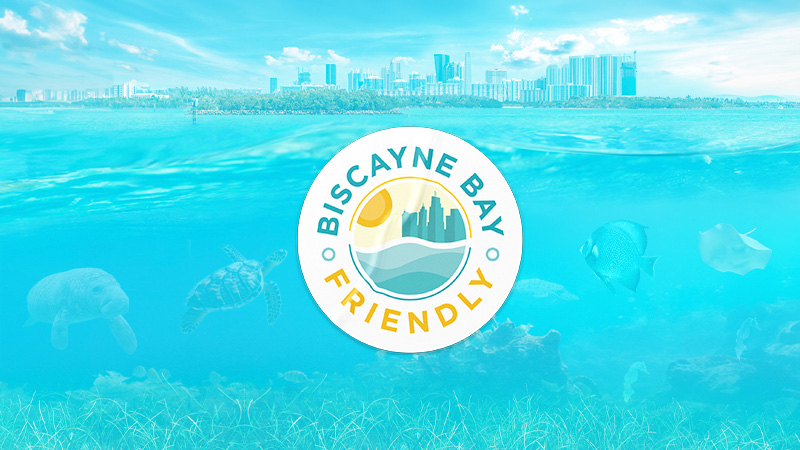 View of Biscayne Bay with Biscayne Bay Friendly logo
