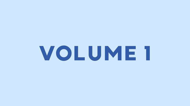 a light shade of blue that reads Volume 1